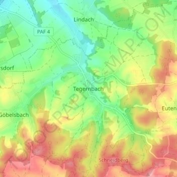 Topografische Karte Tegernbach, Höhe, Relief