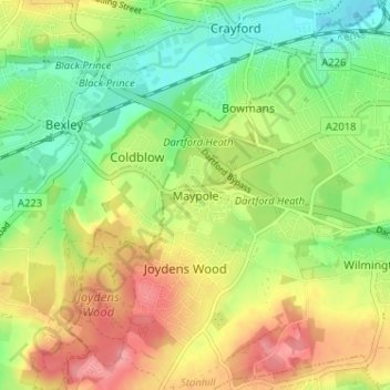 Topografische Karte Maypole, Höhe, Relief