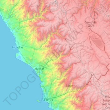 Topografische Karte Provincia de Huaral, Höhe, Relief