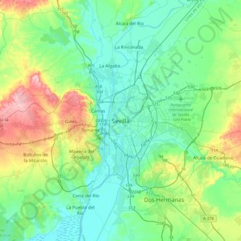 Topografische Karte Sevilla, Höhe, Relief