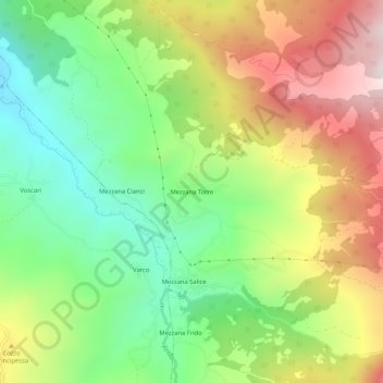 Topografische Karte Mezzana Torre, Höhe, Relief
