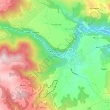 Topografische Karte Lambaroux Bas, Höhe, Relief