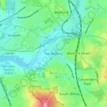 Topografische Karte The Rookery, Höhe, Relief