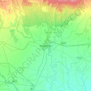 Topografische Karte Alipurduar, Höhe, Relief