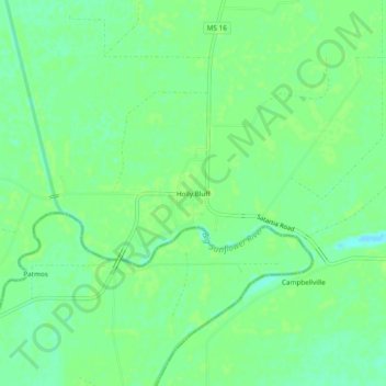 Topografische Karte Holly Bluff, Höhe, Relief