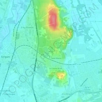 Topografische Karte Tout Vent, Höhe, Relief