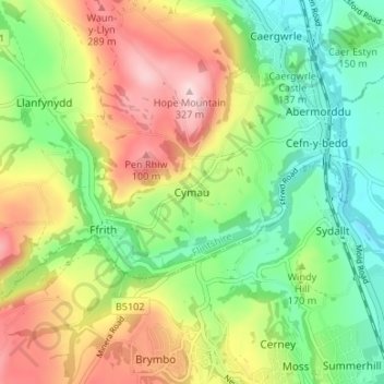 Topografische Karte Cymau, Höhe, Relief