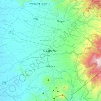 Topografische Karte Kidapawan, Höhe, Relief
