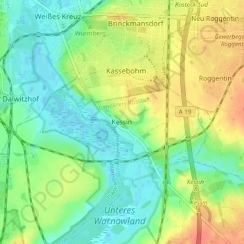 Topografische Karte Kessin, Höhe, Relief