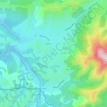 Topografische Karte Ainhoa, Höhe, Relief