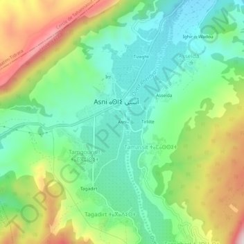 Topografische Karte Asni, Höhe, Relief