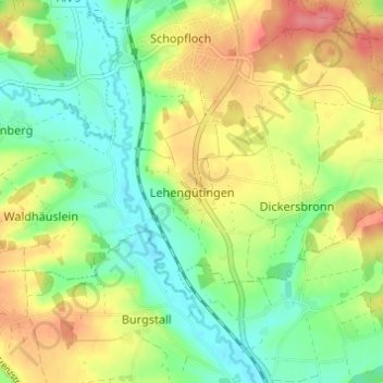 Topografische Karte Lehengütingen, Höhe, Relief