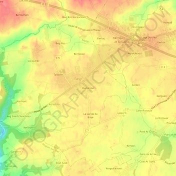 Topografische Karte Rumeriou, Höhe, Relief