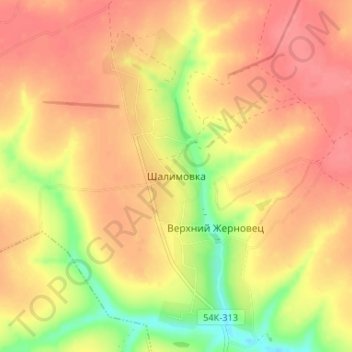 Topografische Karte Шалимовка, Höhe, Relief