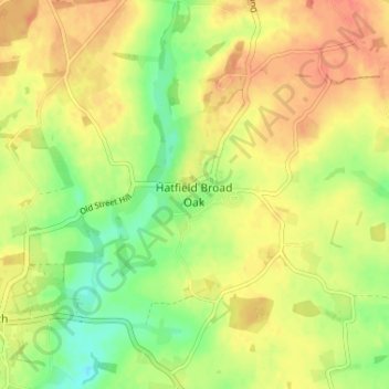 Topografische Karte Hatfield Broad Oak, Höhe, Relief