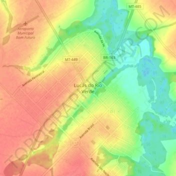 Topografische Karte Lucas do Rio Verde, Höhe, Relief