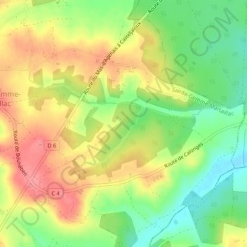 Topografische Karte Cougne, Höhe, Relief