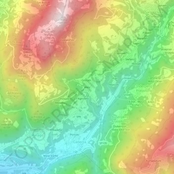 Topografische Karte Mala, Höhe, Relief