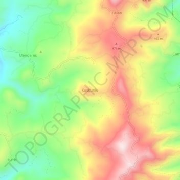 Topografische Karte Kuskunlu, Höhe, Relief