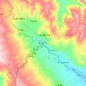 Topografische Karte Ccatcca, Höhe, Relief