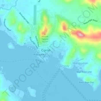 Topografische Karte Poblacion 1, Höhe, Relief