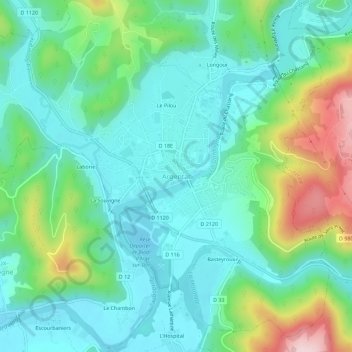 Topografische Karte Argentat, Höhe, Relief