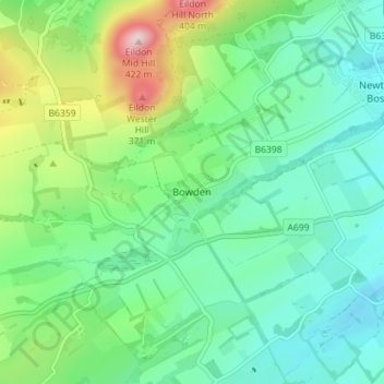 Topografische Karte Bowden, Höhe, Relief