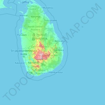 Topografische Karte Uva Province, Höhe, Relief