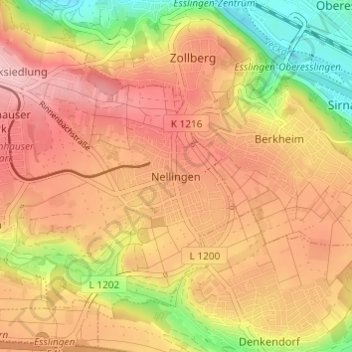 Topografische Karte Nellingen, Höhe, Relief