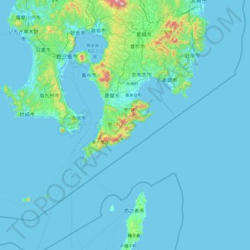 Topografische Karte 肝属郡, Höhe, Relief