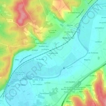 Topografische Karte Niautouneix, Höhe, Relief