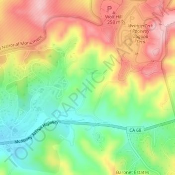 Topografische Karte Leguna Seca Recreational Area, Höhe, Relief