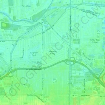 Topografische Karte Green Acres Valley, Höhe, Relief