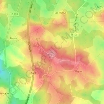 Topografische Karte Rignac, Höhe, Relief