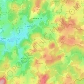 Topografische Karte Les Farges, Höhe, Relief