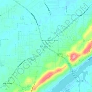 Topografische Karte Rainbow City, Höhe, Relief