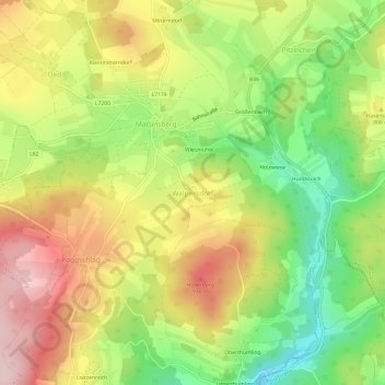 Topografische Karte Walpersdorf, Höhe, Relief