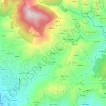 Topografische Karte Golzio, Höhe, Relief