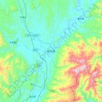 Topografische Karte Xinning, Höhe, Relief