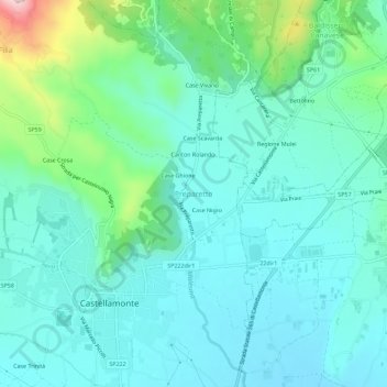 Topografische Karte Preparetto, Höhe, Relief
