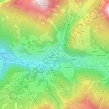 Topografische Karte Plan da Tieja, Höhe, Relief