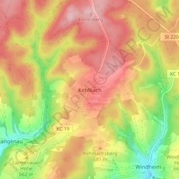 Topografische Karte Kehlbach, Höhe, Relief