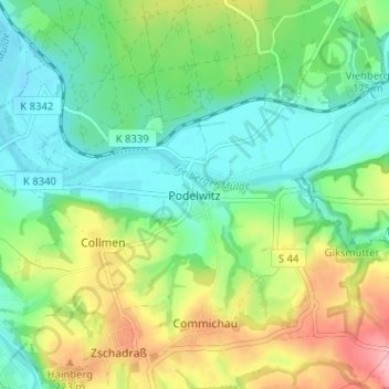 Topografische Karte Podelwitz, Höhe, Relief
