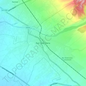 Topografische Karte Bari Brahmana, Höhe, Relief