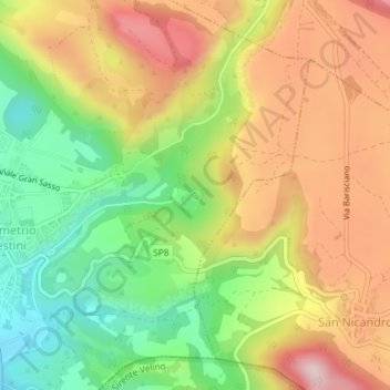Topografische Karte Sinizzo, Höhe, Relief