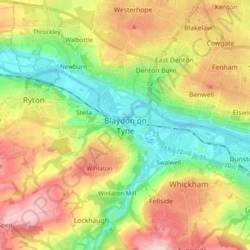 Topografische Karte Blaydon on Tyne, Höhe, Relief
