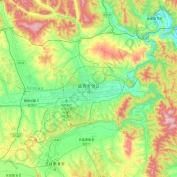 Topografische Karte Yanji, Höhe, Relief