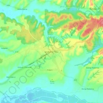 Topografische Karte Poglack, Höhe, Relief
