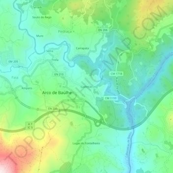Topografische Karte Gaiteiras, Höhe, Relief