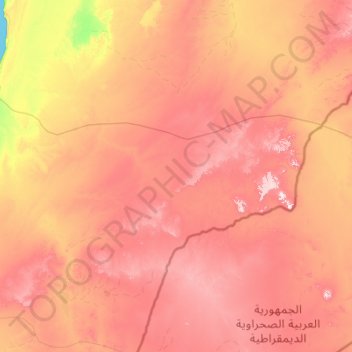 Topografische Karte Saara Ocidental, Höhe, Relief